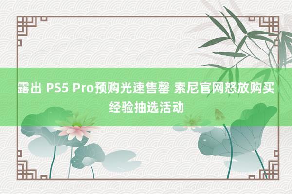 露出 PS5 Pro预购光速售罄 索尼官网怒放购买经验抽选活动