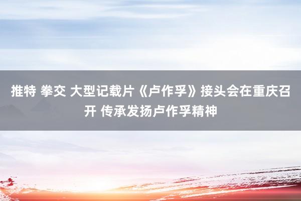 推特 拳交 大型记载片《卢作孚》接头会在重庆召开 传承发扬卢作孚精神