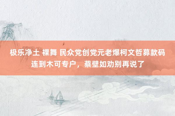 极乐净土 裸舞 民众党创党元老爆柯文哲募款码连到木可专户，蔡壁如劝别再说了