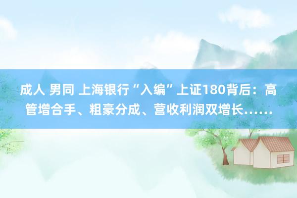 成人 男同 上海银行“入编”上证180背后：高管增合手、粗豪分成、营收利润双增长……