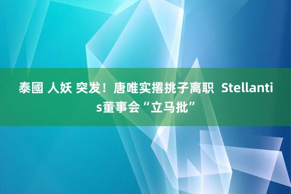 泰國 人妖 突发！唐唯实撂挑子离职  Stellantis董事会“立马批”