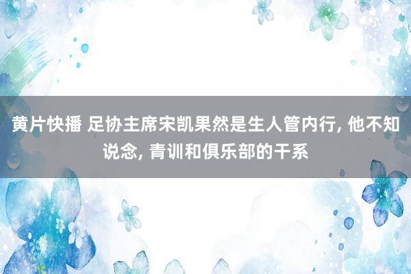 黄片快播 足协主席宋凯果然是生人管内行， 他不知说念， 青训和俱乐部的干系