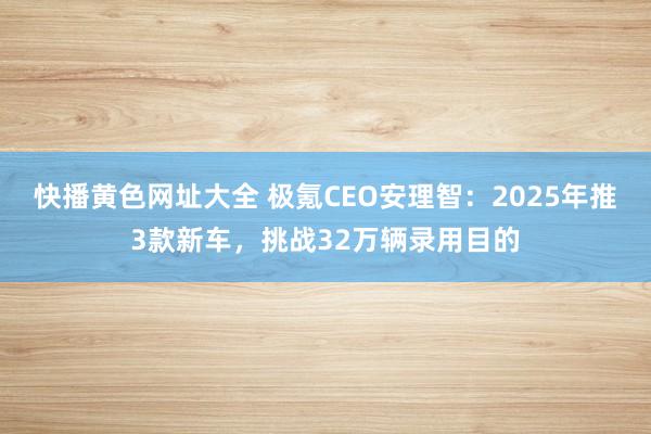 快播黄色网址大全 极氪CEO安理智：2025年推3款新车，挑战32万辆录用目的