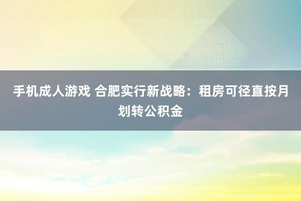 手机成人游戏 合肥实行新战略：租房可径直按月划转公积金